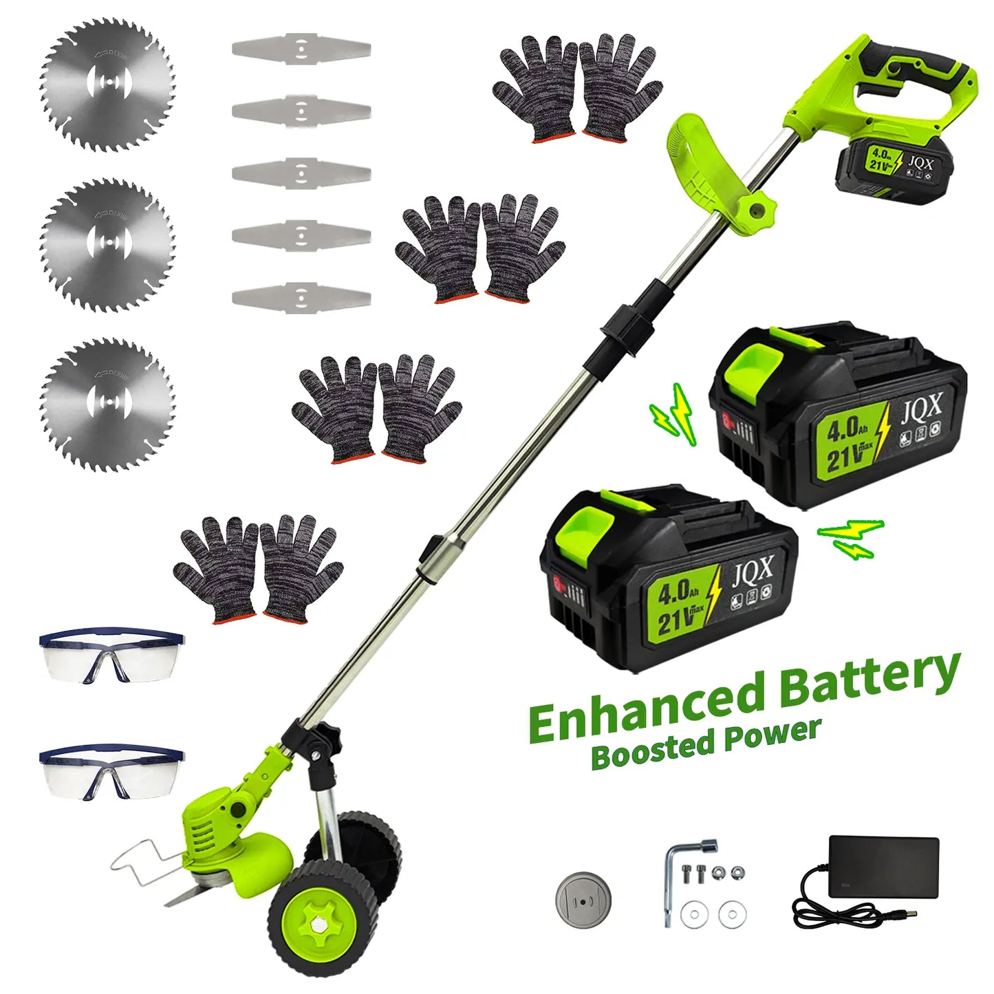 21V Cordless Weed Wacker with Wheels, 3-In-1 Electric String Trimmer, Edger & Lawn Care Tool, Lightweight Lawn Mower for Garden Maintenance, Adjustable Handle