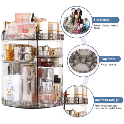 360 Rotating Makeup Organizer Perfume Organizer with 8 Adjustable Layer Gray Cosmetic Storage Display Case Large Capacity Acrylic Beauty Organizer for Vanity Countertop or Bedroom Dresser