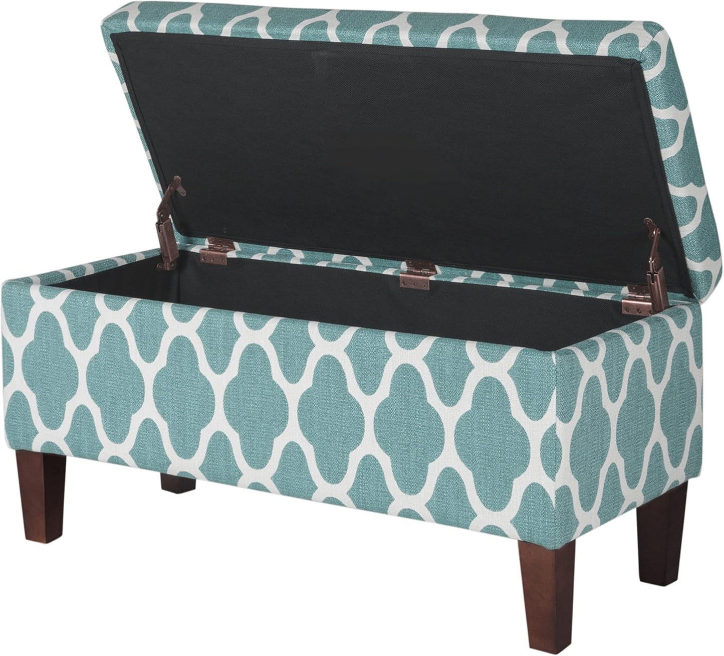 36" Storage Ottoman Bench with Hinged Lid - Teal Blue Geometric