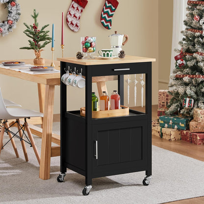 Yaheetech Rolling Kitchen Island Cart with Storage, 2 Tier, Wood Top, Black