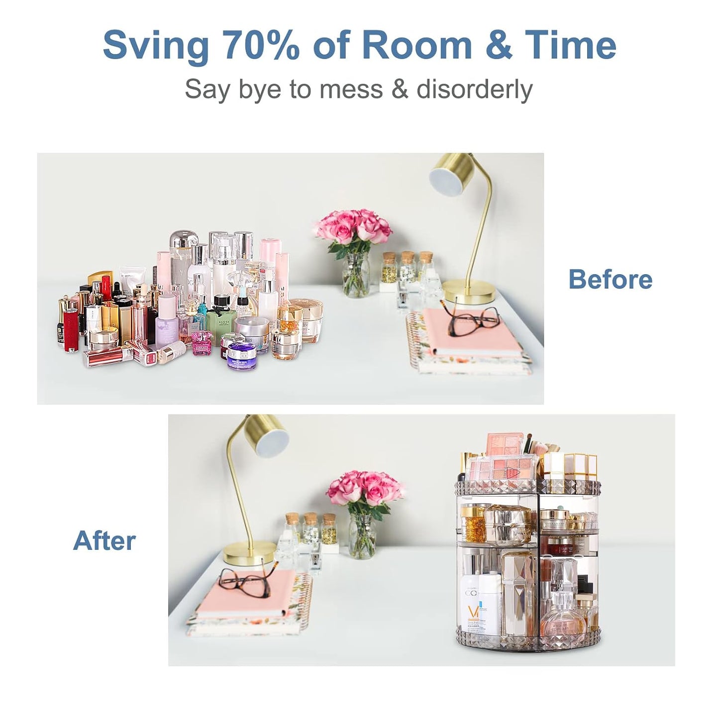 360 Rotating Makeup Organizer Perfume Organizer with 8 Adjustable Layer Gray Cosmetic Storage Display Case Large Capacity Acrylic Beauty Organizer for Vanity Countertop or Bedroom Dresser