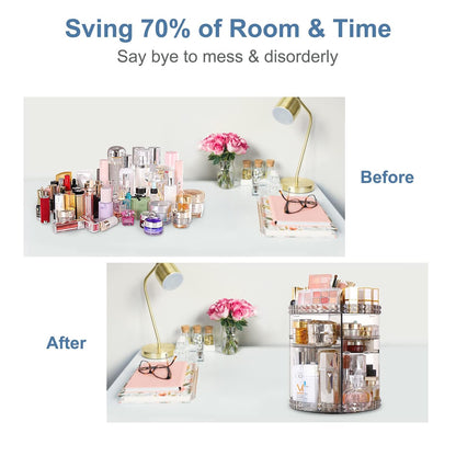 360 Rotating Makeup Organizer Perfume Organizer with 8 Adjustable Layer Gray Cosmetic Storage Display Case Large Capacity Acrylic Beauty Organizer for Vanity Countertop or Bedroom Dresser