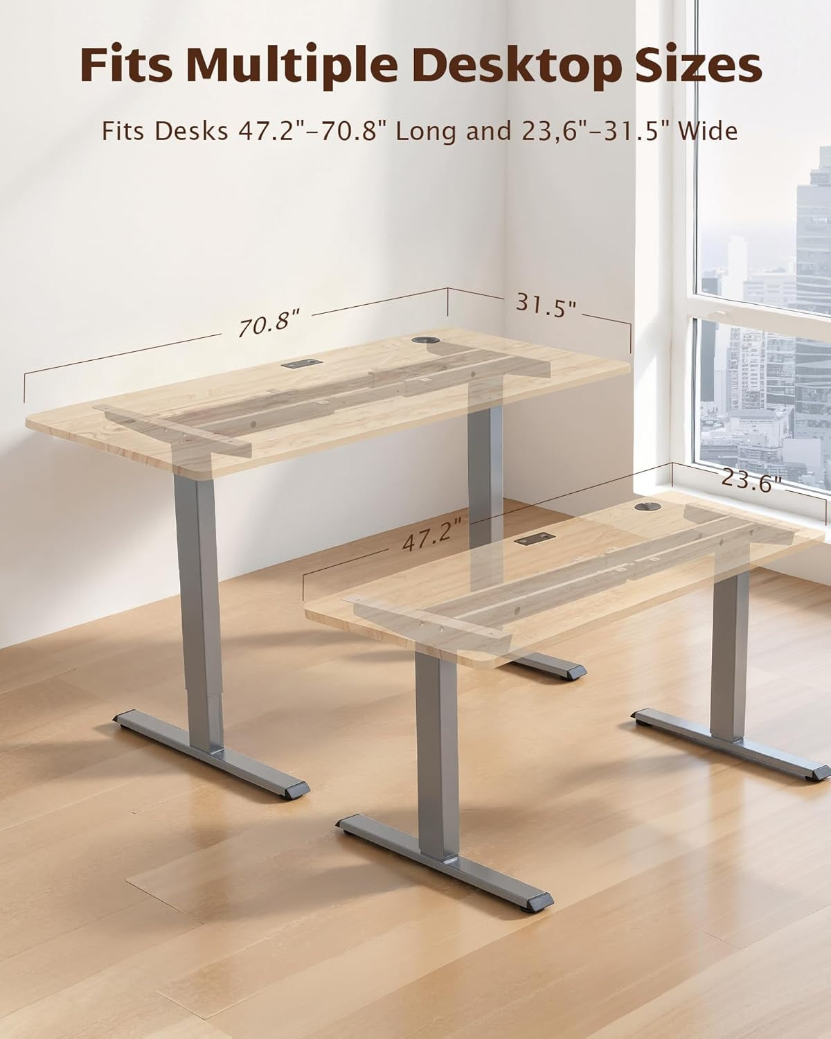 Dual Motor Standing Desk Frame, 225 Lbs Capacity, Gray