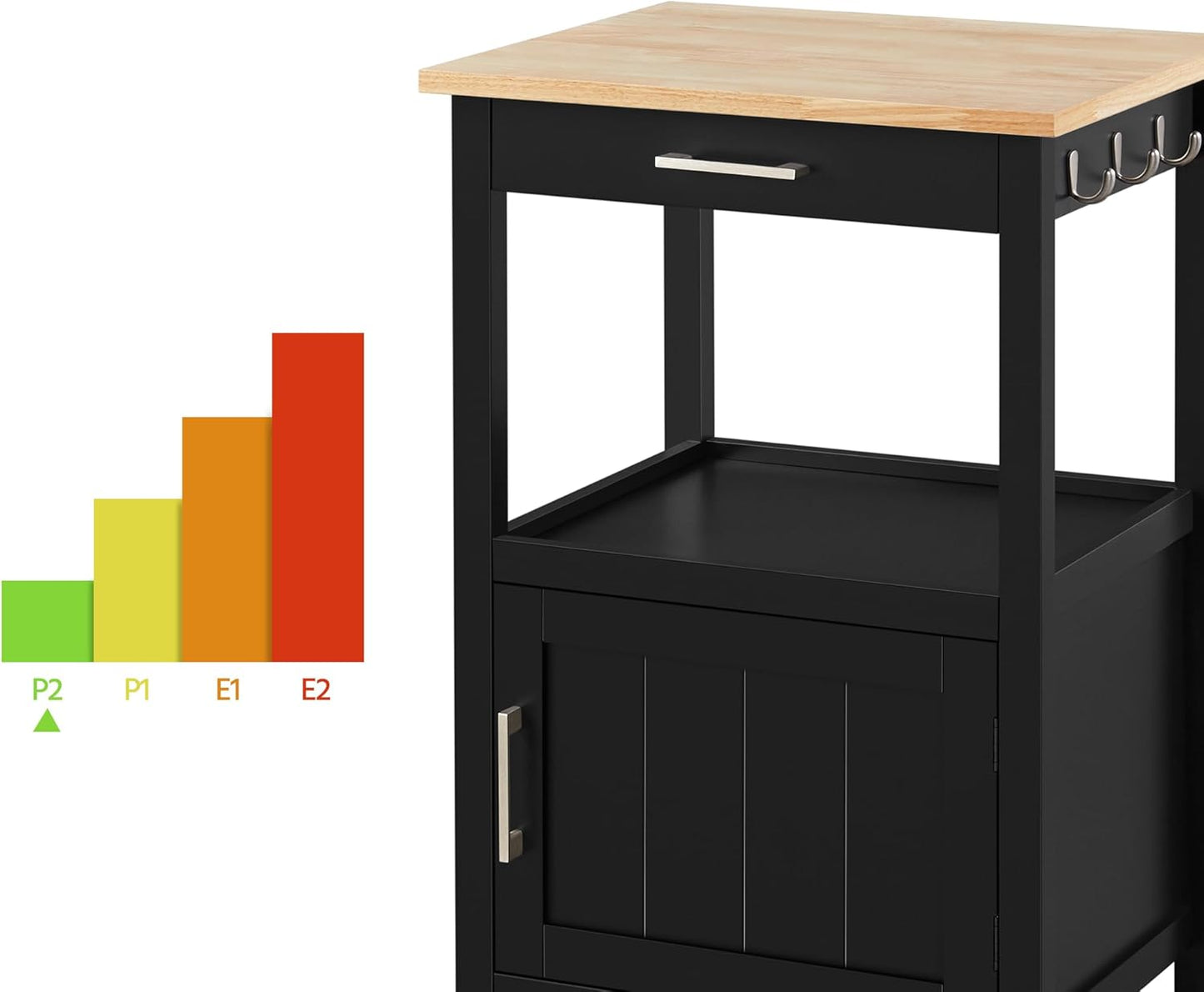 Yaheetech Rolling Kitchen Island Cart with Storage, 2 Tier, Wood Top, Black