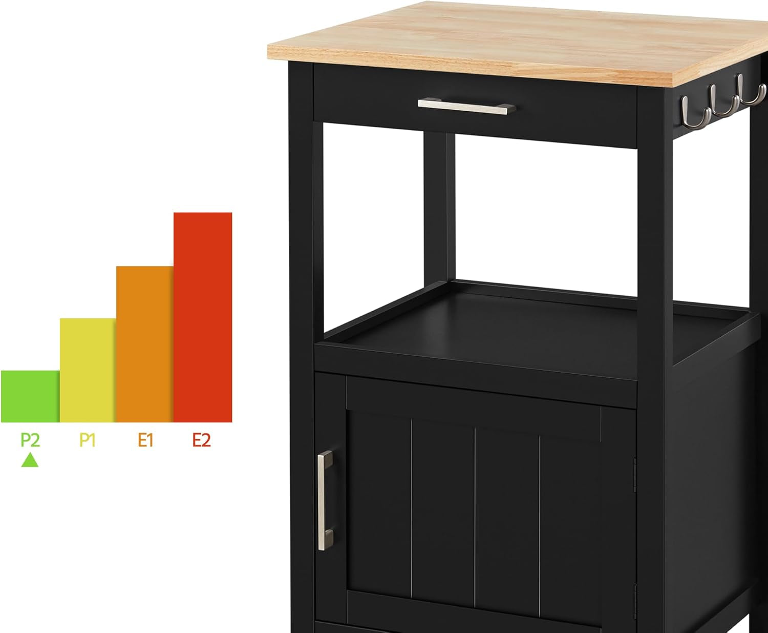 Yaheetech Rolling Kitchen Island Cart with Storage, 2 Tier, Wood Top, Black