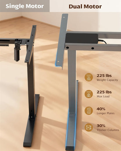 Dual Motor Standing Desk Frame, 225 Lbs Capacity, Gray