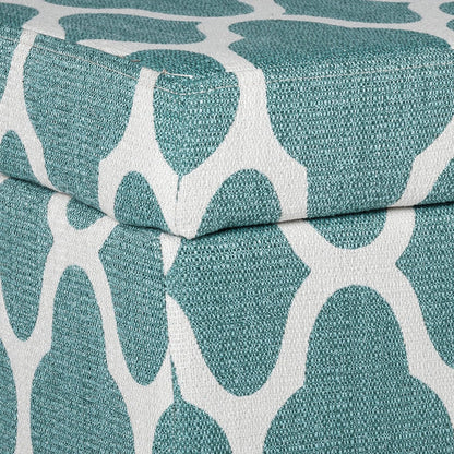 36" Storage Ottoman Bench with Hinged Lid - Teal Blue Geometric