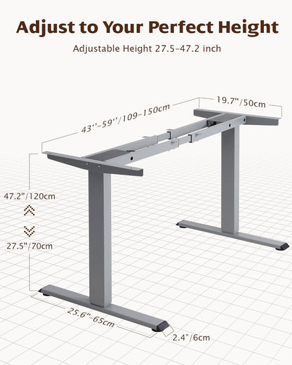 Dual Motor Standing Desk Frame, 225 Lbs Capacity, Gray