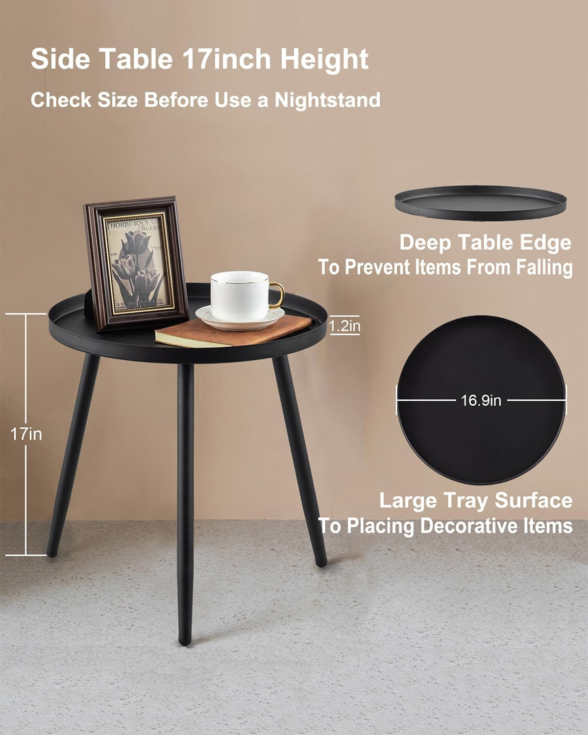 Side Table 3 Legs: Sturdy - Easy Assembly for Apartment Living Room