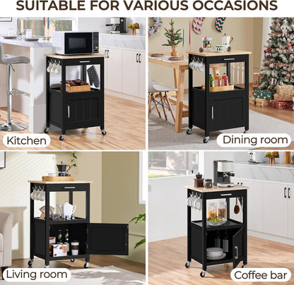 Yaheetech Rolling Kitchen Island Cart with Storage, 2 Tier, Wood Top, Black