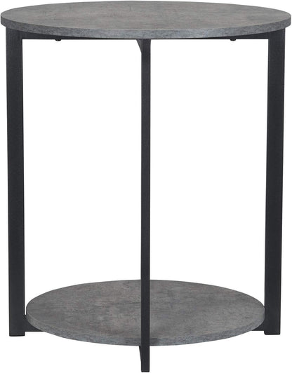 Jamestown round Side End Table with Storage Shelf Rustic Slate Concrete and Black Metal