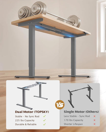 Dual Motor Standing Desk Frame, 225 Lbs Capacity, Gray