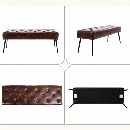 Button-Tufted Ottoman Bench, Upholstered Bedroom Benches Footrest Stool Dining Bench Leather Accent Bench for Entryway Dining Room Living Room Bedroom End of Bed, Dark Brown