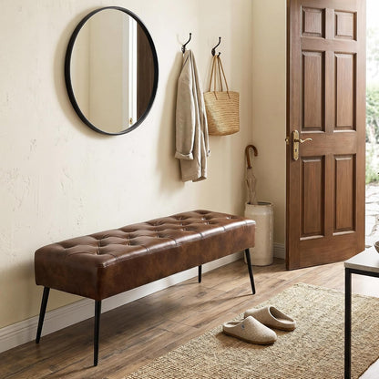 Button-Tufted Ottoman Bench, Upholstered Bedroom Benches Footrest Stool Dining Bench Leather Accent Bench for Entryway Dining Room Living Room Bedroom End of Bed, Dark Brown