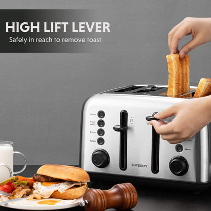 DT640 4-Slice Toaster, 7 Shade Settings, 1.5" Wide Slots, Silver