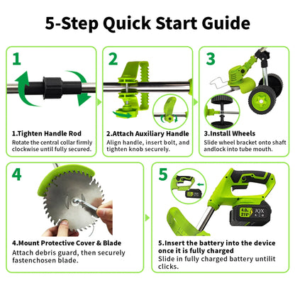 21V Cordless Weed Wacker with Wheels, 3-In-1 Electric String Trimmer, Edger & Lawn Care Tool, Lightweight Lawn Mower for Garden Maintenance, Adjustable Handle