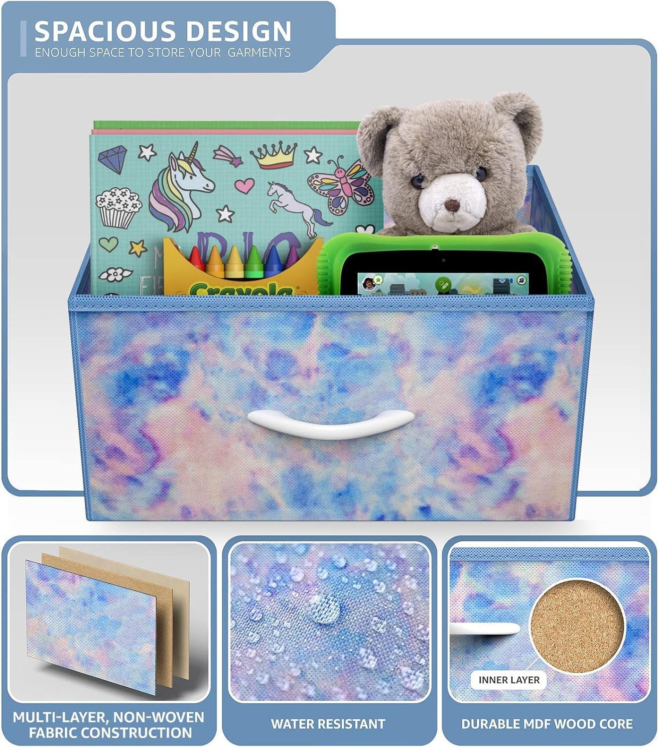 2-Drawer Kids Nightstand for Bedroom (Tie-Dye Blue)