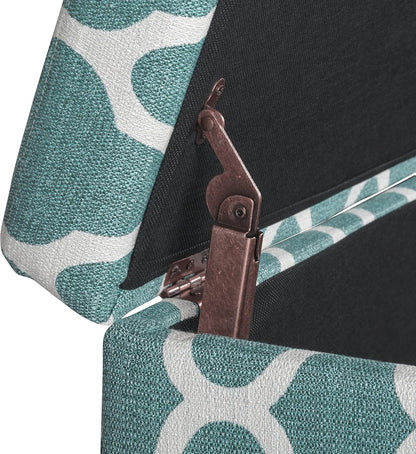 36" Storage Ottoman Bench with Hinged Lid - Teal Blue Geometric