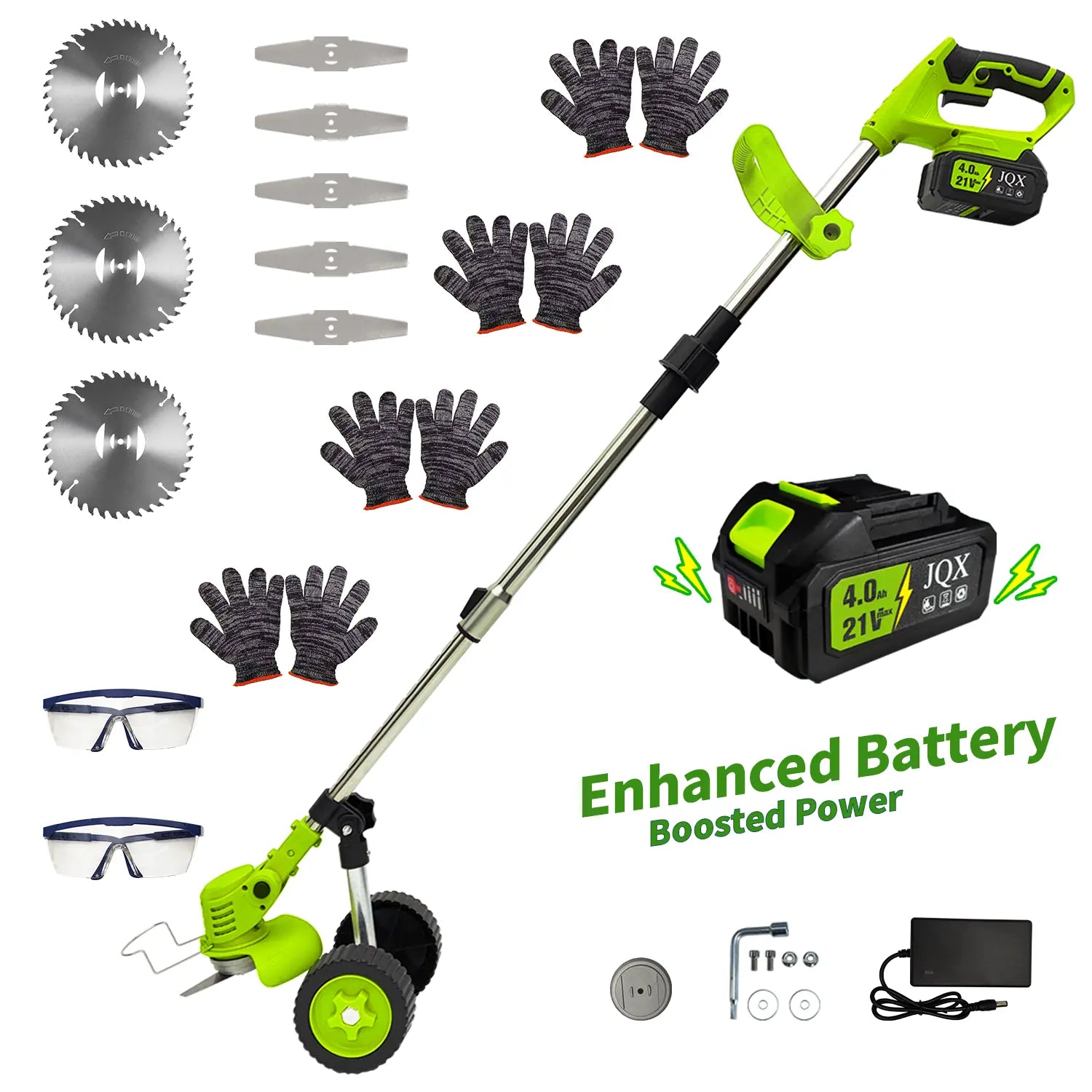 21V Cordless Weed Wacker with Wheels, 3-In-1 Electric String Trimmer, Edger & Lawn Care Tool, Lightweight Lawn Mower for Garden Maintenance, Adjustable Handle