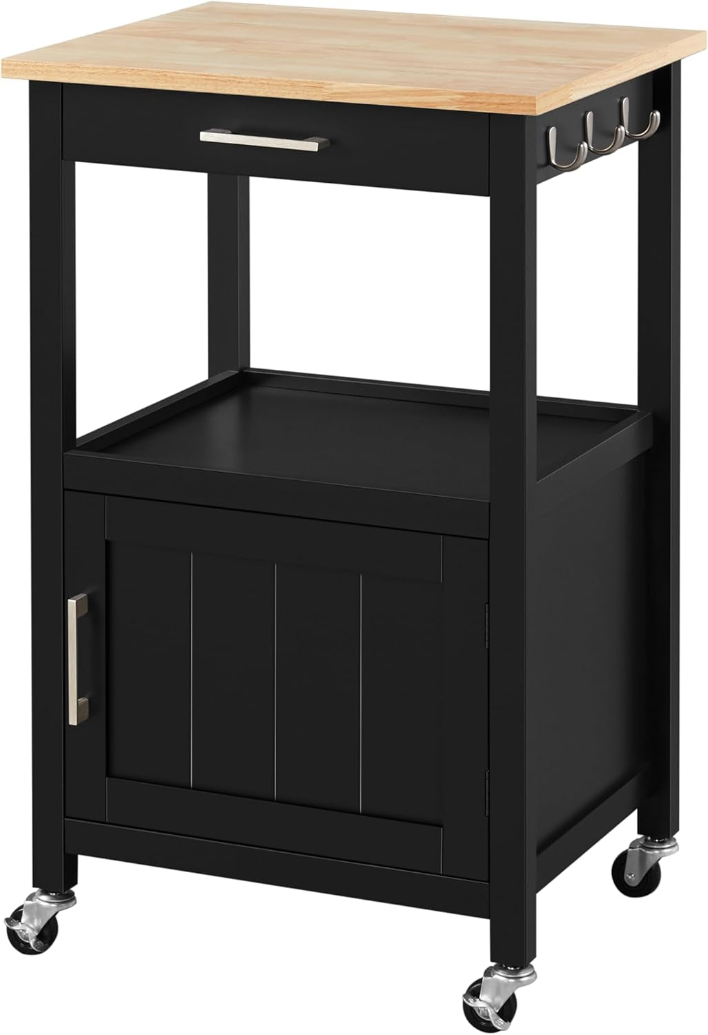 Yaheetech Rolling Kitchen Island Cart with Storage, 2 Tier, Wood Top, Black