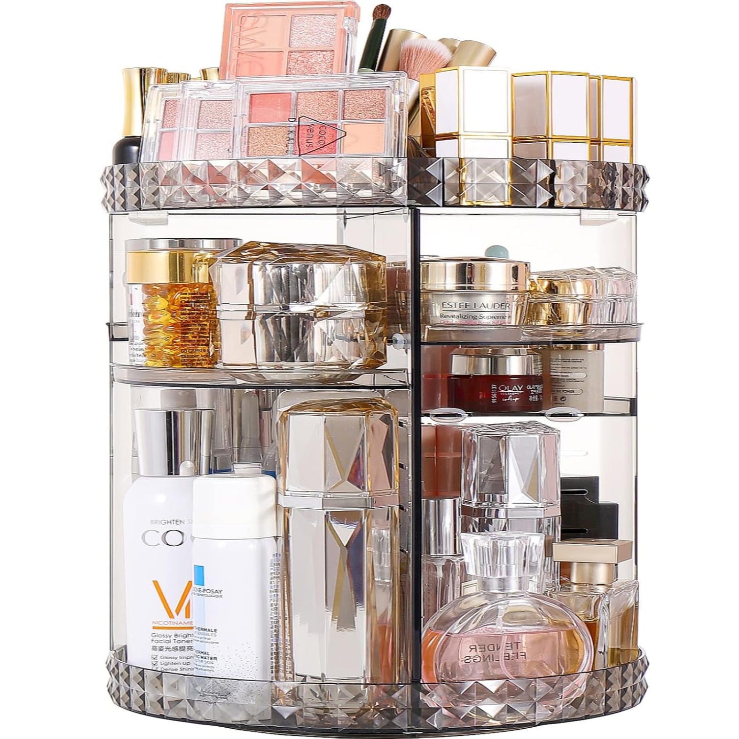 360 Rotating Makeup Organizer Perfume Organizer with 8 Adjustable Layer Gray Cosmetic Storage Display Case Large Capacity Acrylic Beauty Organizer for Vanity Countertop or Bedroom Dresser
