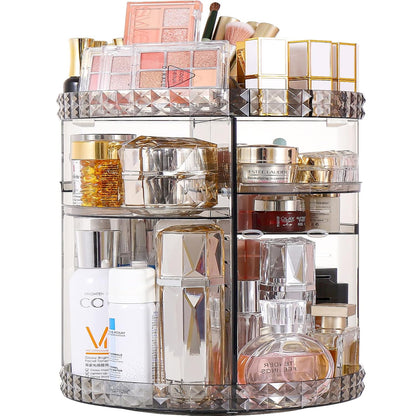 360 Rotating Makeup Organizer Perfume Organizer with 8 Adjustable Layer Gray Cosmetic Storage Display Case Large Capacity Acrylic Beauty Organizer for Vanity Countertop or Bedroom Dresser