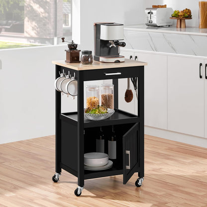 Yaheetech Rolling Kitchen Island Cart with Storage, 2 Tier, Wood Top, Black