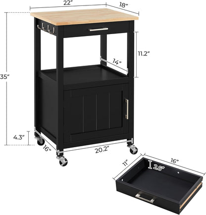 Yaheetech Rolling Kitchen Island Cart with Storage, 2 Tier, Wood Top, Black