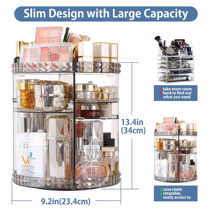 360 Rotating Makeup Organizer Perfume Organizer with 8 Adjustable Layer Gray Cosmetic Storage Display Case Large Capacity Acrylic Beauty Organizer for Vanity Countertop or Bedroom Dresser