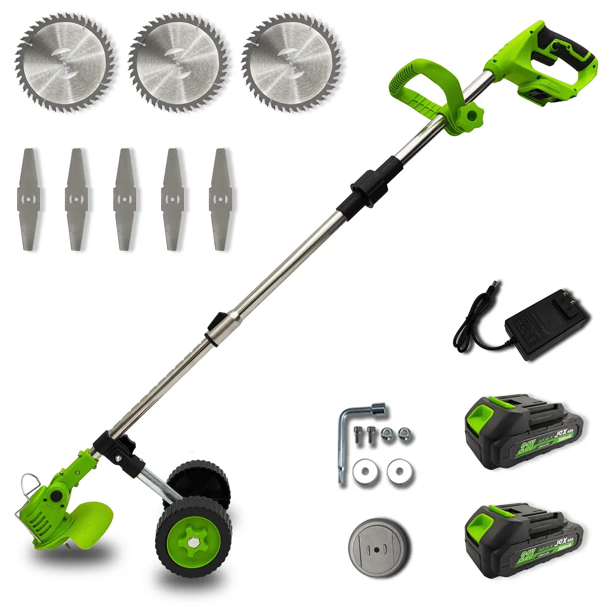 21V Cordless Weed Wacker with Wheels, 3-In-1 Electric String Trimmer, Edger & Lawn Care Tool, Lightweight Lawn Mower for Garden Maintenance, Adjustable Handle